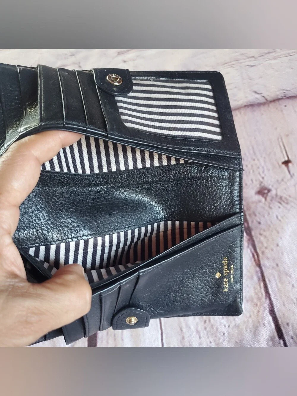 Kate Spade Slim Bailey Black Pebbled Leather Wallet Bifold Credit Checkbook